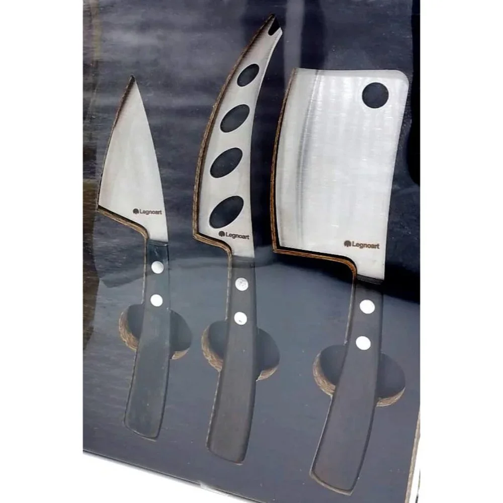 Legnoart CACIO 3 Cheese Knives Set CK-100D with Dark Wood Handle